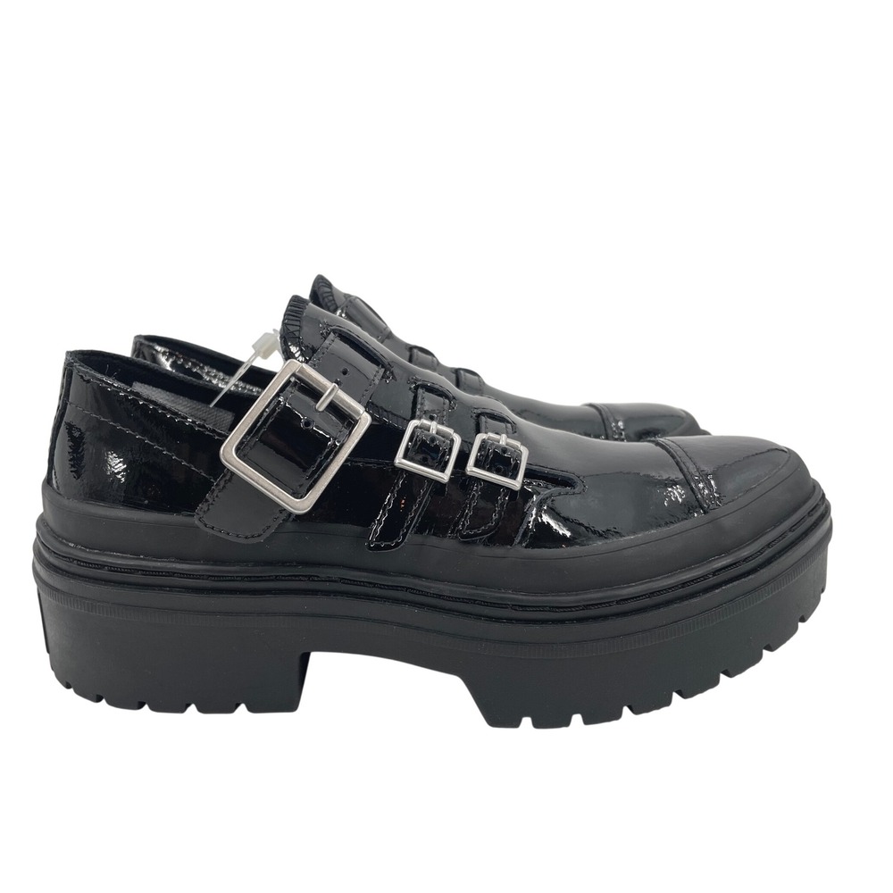 Converse Mary Jane Women 6.5 Black Patent Leather Triple Buckle Platform Grunge